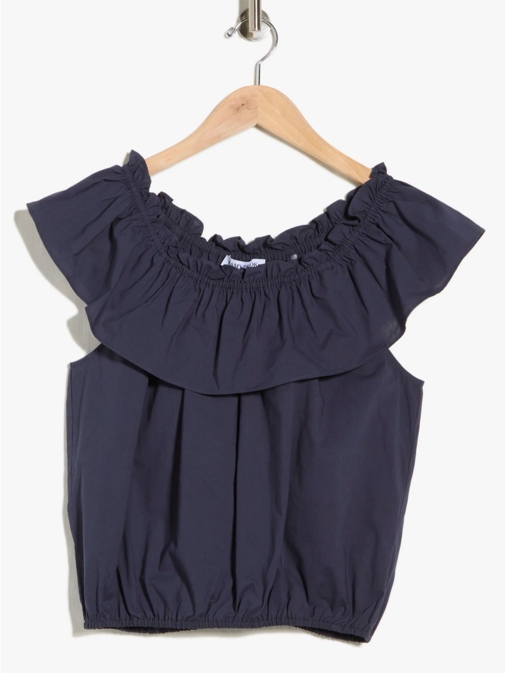 Ramy Brook Navy Off-Shoulder Ruffle Tank